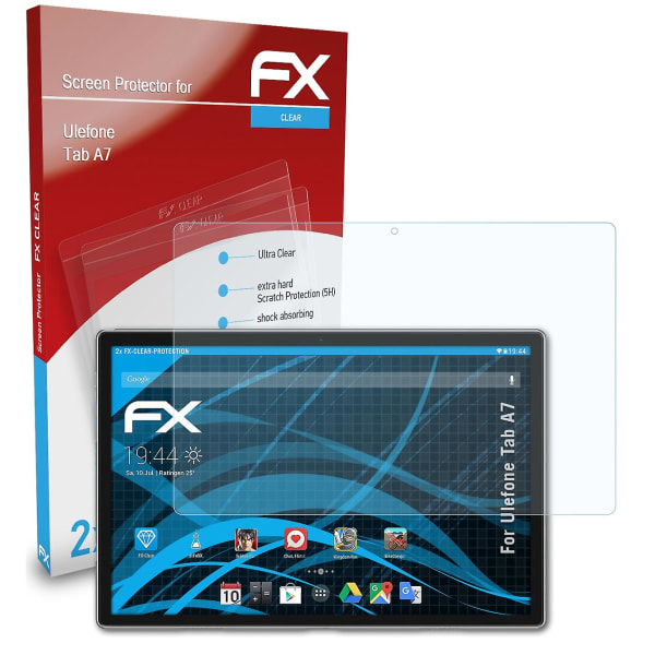 atFoliX 2x beskyttelsesfolie kompatibel med Ulefone Tab A7 Displaybeskyttelsesfolie klar