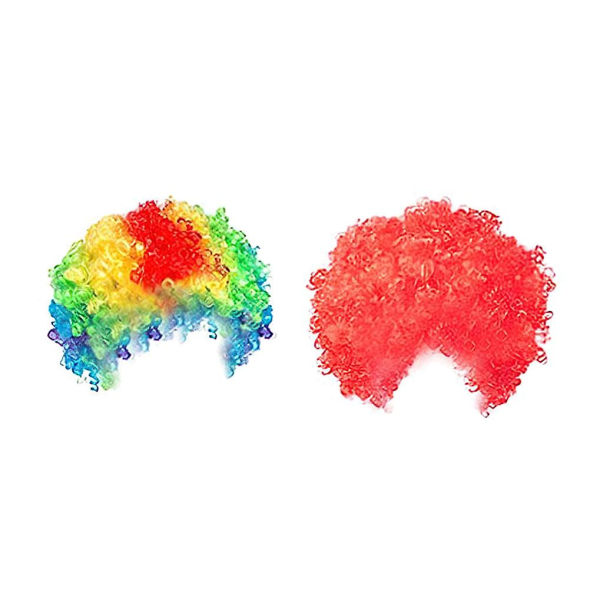 Paket med 2 roliga clown lockiga peruker,regnbågsperuk clownperuk,70-tals 80-talstema för barn vuxen barnpar
