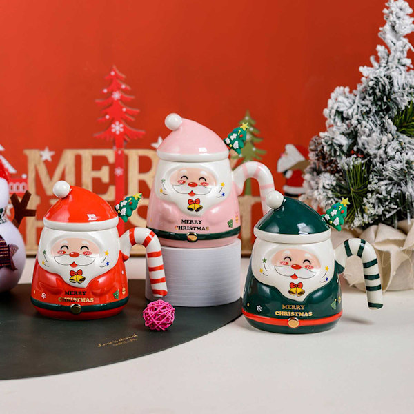 Amazon Kreativ Cartoon Jultomte Keramikkopp Internetkändis Söt Handmålad Vattenkopp Julmugg Present red santa gift box 401-500ml