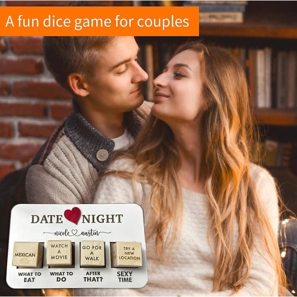Date Night Dice After Dark Edition, ystävien päätösnoppaa pariskunnille, Date Night -puinen noppapeli pariskunnille Ikimuistoiset treffiillat