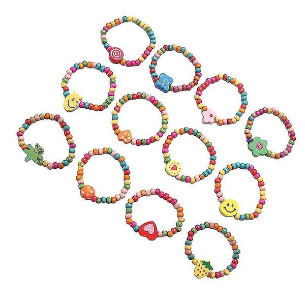 12 st Naturträ Barn Elastiska träpärlor Armband Barn Flickor Party Present (slumpmässig färg och stil)