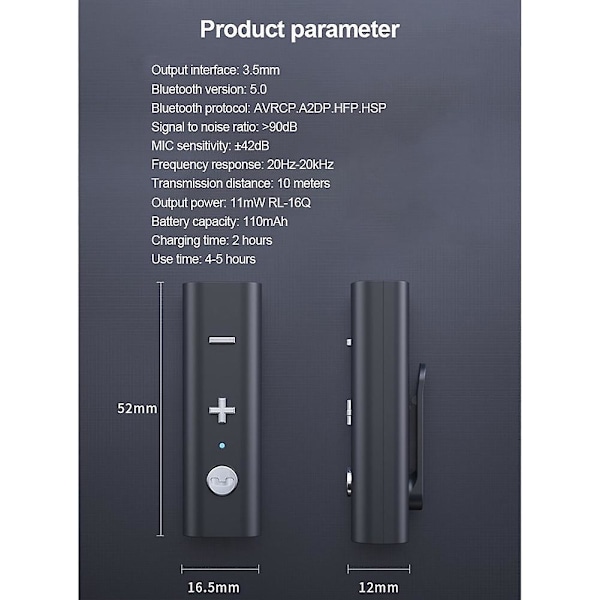 Trådløs Bluetooth Jack Lydmottaker Bluetooth 5.0 Mottaker 3,5 mm AUX Adapter for Bil Hodetelefoner S