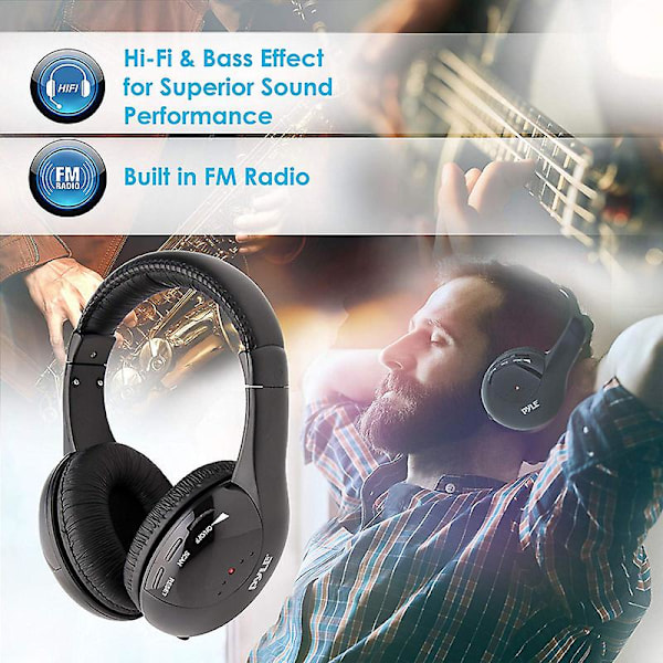 5 i 1 Hi-Fi FM Radio Trådløse Hovedtelefoner Headset til TV DVD MP3 CD MP4 PC