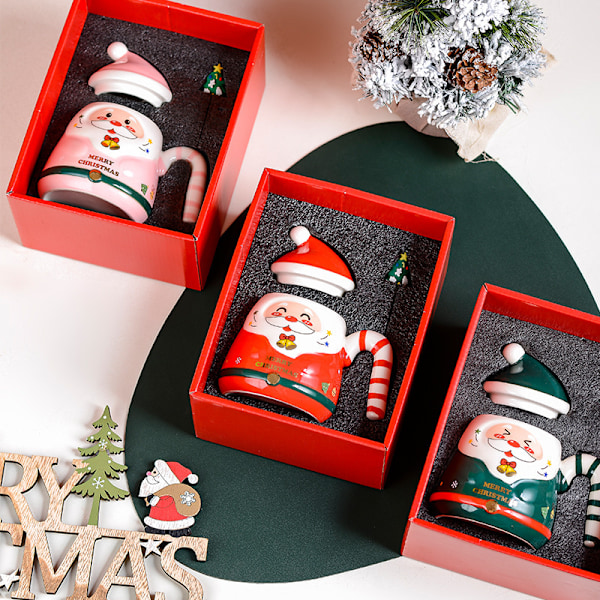 Amazon Kreativ Cartoon Jultomte Keramikkopp Internetkändis Söt Handmålad Vattenkopp Julmugg Present red santa claus color box 401-500ml