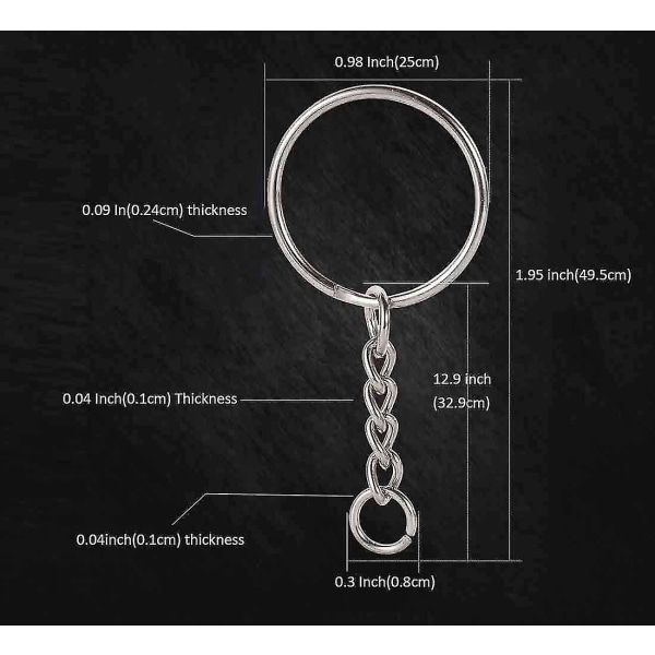 Nøkkelringsett, 60 stk. Splitte Nøkkelringbøyle med Kjede + 60 stk. Jumperringer, Metall Sølv Nøkkelringkjeder for DIY