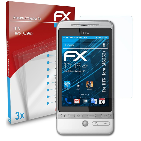 atFoliX 3x beskyttelsesfolie kompatibel med HTC Hero (A6262) Displaybeskyttelsesfolie klar