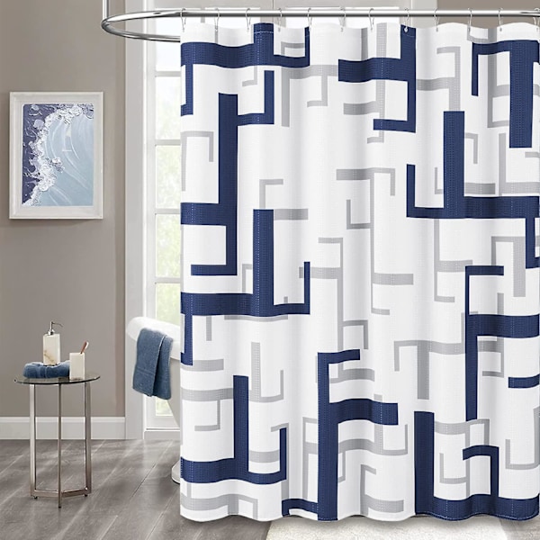 Stall Fabric Bruseforhæng - 60x72 Tommer Geometrisk Vævning Vævning Heavy Duty Klud Bruseforhæng Sæt Med 10 Kroge, Smalt Moderne Abstrakt Vandafvisende