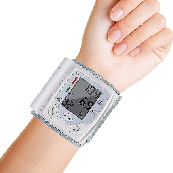 Håndledsblodtryksmåler til hjemmet, pulsmåler måler automatisk blodtrykket
