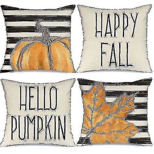 Ssxjv Höstdekoration Kuddfodral Randiga Pumpa Lönnlöv Höstkuddar Thanksgiving 18x18 Tum Set om 4