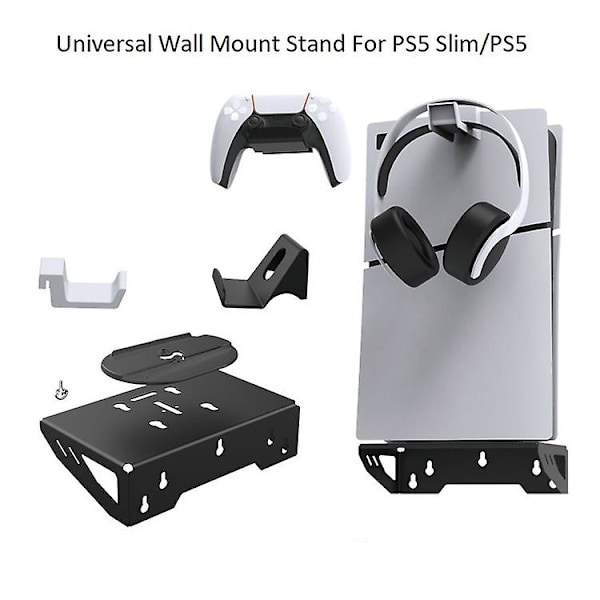 Universell väggmonteringsstativ för Ps5 Slim/ps5-konsol, med handkontrollhållare och headsetkrok, för Ps5 Slim Digital/disc Edition
