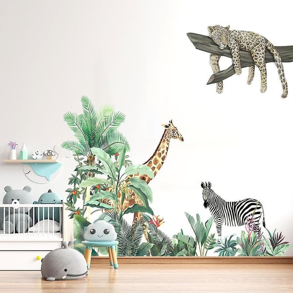 2 st Väggdekaler Giraff Zebra Leopard Väggdekaler Mural Dekaler för Sovrum Vardagsrum Vägg TV