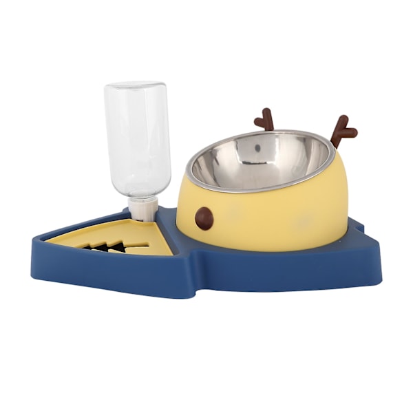 Small/Medium Pet Food and Water Dispenser Set with Detachable Stainless Steel Bowl - Yellow/Blue