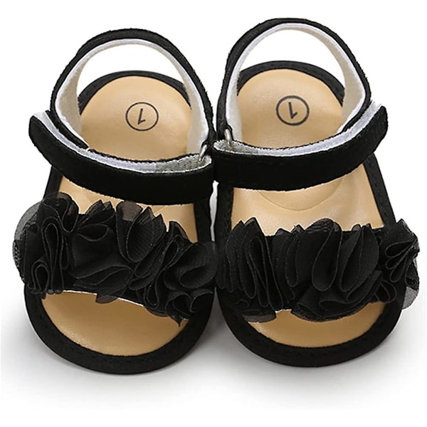 Spädbarn Baby Flickor Sommar Sandaler Med Blomma Mjuk Sula Nyfödd Småbarn Första Walker Spjälsäng Klänning Skor 15 black 6-12 months infant