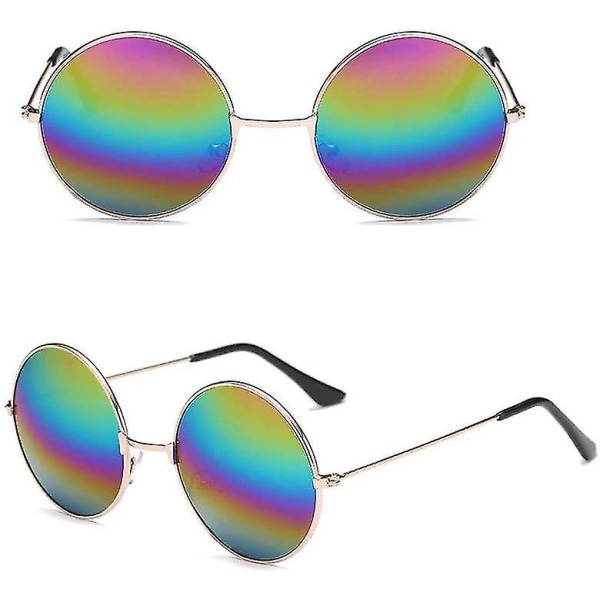 2 stk fargede runde retro hippie solbriller, hippie briller med solid metallinnfatning og tonede linser