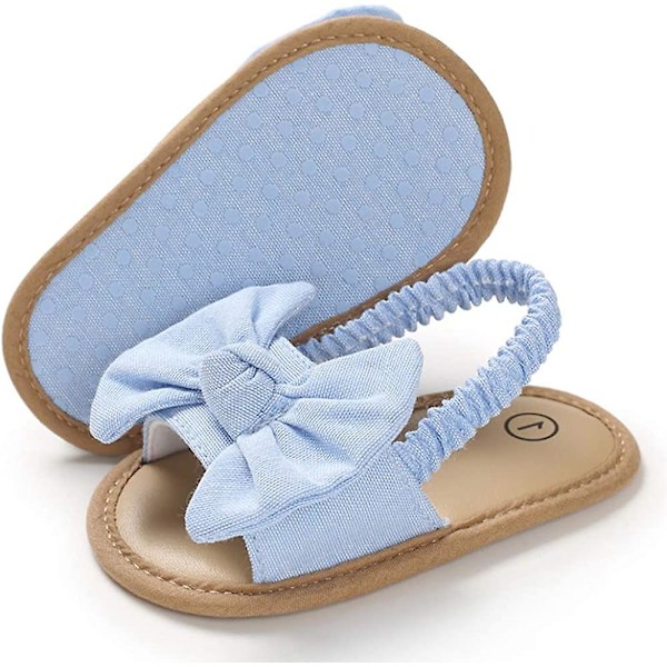 Spædbarn Baby Piger Sommersandaler Med Blomst Blød Sål Nyfødt Toddler Første Walker Krybbe Kjole Sko 09 light blue 0-6 months infant