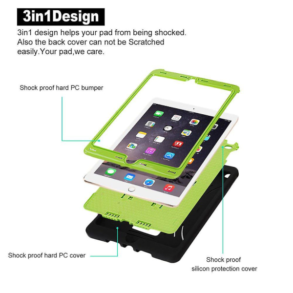 Apple Ipad Air 1 Green Type A Iskunkestävä Heavy Duty Case #1