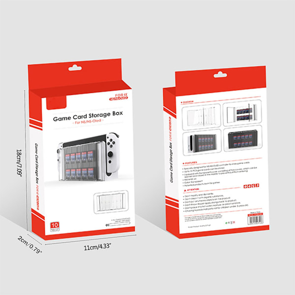 Spilkassette til etui til Switch Transparent Kassette Opbevaringsboks 10 Slots Kabinet