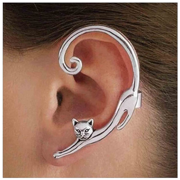 Cat Ear Climber Silver Cat Ear Wrap øredobber Feline Ear Cuff øredobber Cat Clip On øredobber Animal Crawler øredobber Smykker