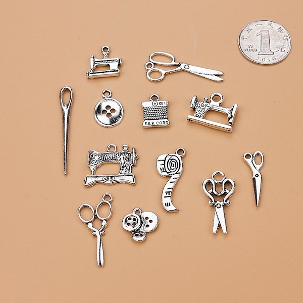 12 stiler hjem verktøy charms legering anheng tibetansk stil saks mynt hammer