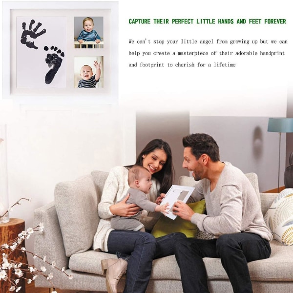 Smukt Baby Håndaftryk & Footprint Kit - Keepsake Baby Keepsake White Deco Frame Giftfri blæk - Wooden Deco Safe Akrylglas - Fantastisk gave til