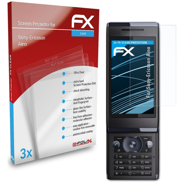 atFoliX 3x skyddsfolie kompatibel med Sony-Ericsson Aino Displayskyddsfolie klar