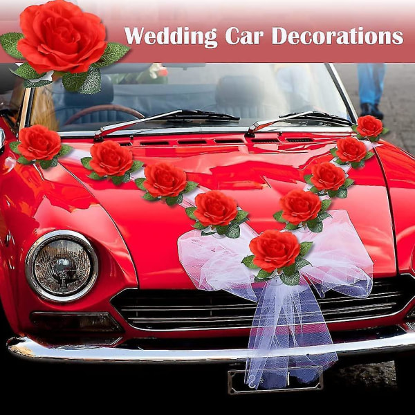Autokoriste häät, auton koristelu Organza-koriste morsiuspariskunnan ruusujen koristelu hääseppele Auton hääkoristelu Romanttinen ystävänpäivä