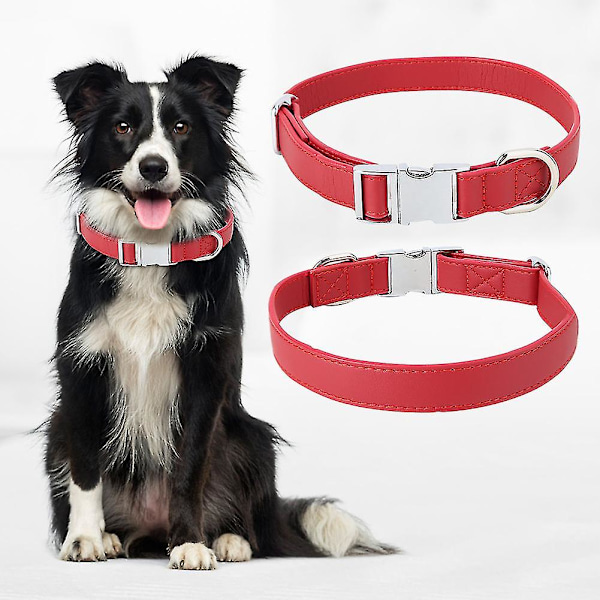 Graveret blødt kæledyrs halsbånd til store hunde og hvalpe - rød med metalstik