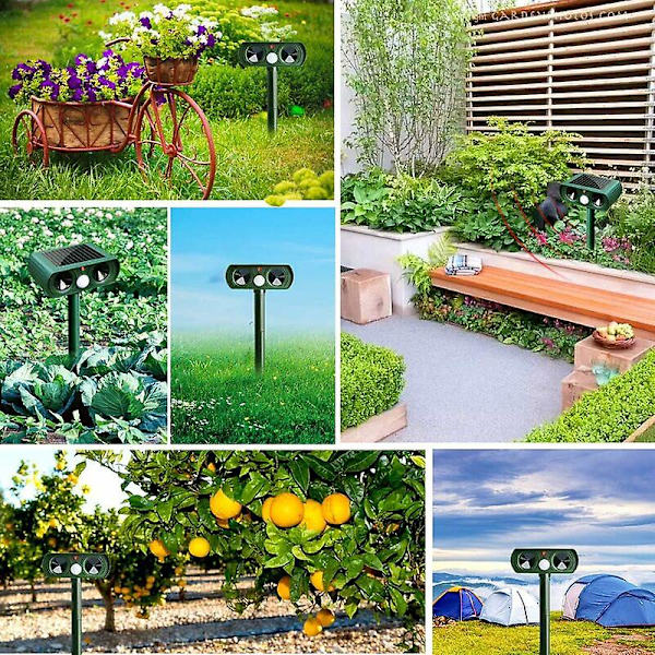 Aurinkoenergialla toimiva ultraääninen kissanpelotin, säädettävä herkkyys ja taajuus, ulkokäyttöön, eläinten karkottamiseen, puutarhan suojaamiseen