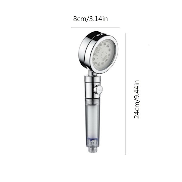 Led Anion Dusch med en knapp vattenstopp Luminous Stor Munstycke Temperaturkontroll
