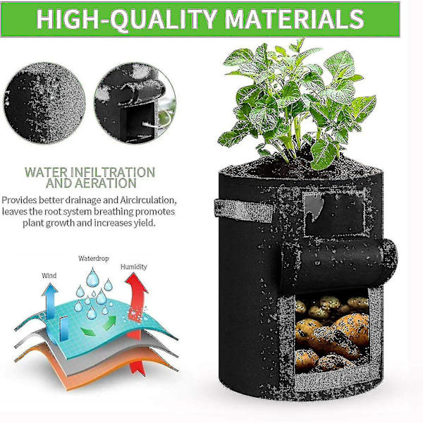 Planteposer, Haveposer, 7 Gallon Grøntsagsposer, Non Woven Vindue Kartoffelposer Med Håndtag, Genanvendelige (3 Pakke)