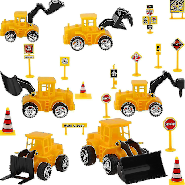 Construction Vehicle Digger Theme Cake Decorations Include 6 Construction Truck Excavator Cupcake Toppers And 14 Road Toy Sign Decor