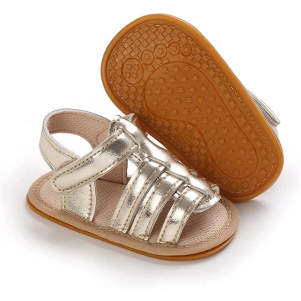 Baby Sandaler til Piger - Skridsikre Bløde Sål T-rem Flip Flops Småbørns Første Gåsko Vugge Kjole Sko 3-18 Måneder 14 gold 6-12 months infant