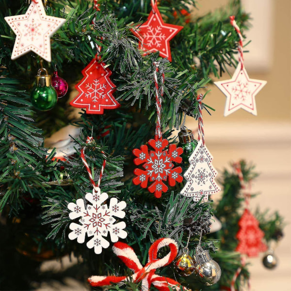 60 st julträ hängande prydnader träskivor julgransdekoration till fest julgransdekoration