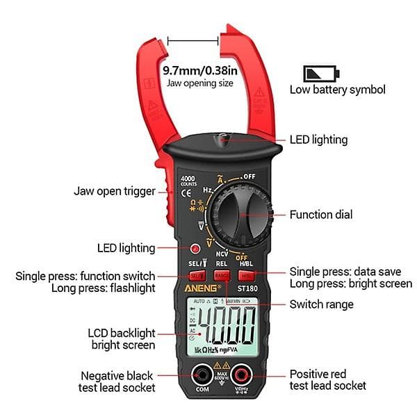 4000 tællinger digitalt tangamperemeter AC strømmultimeter amperemeter spændingstester