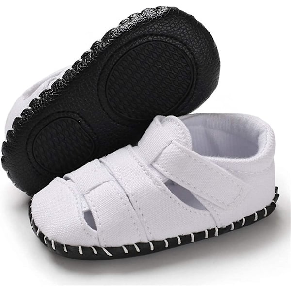 Baby Boys Girls Sommer Sandaler Myk Såle Lerret Lukket Tå Småbarn Spedbarn Utendørs Gå Sko d white 12-18 months toddler