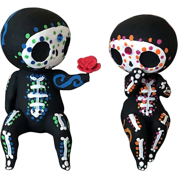 Sugar Skull Par Staty Sugar Skull Figurine Resin Söt Staty Skull - Halloween Resin Skull Statue