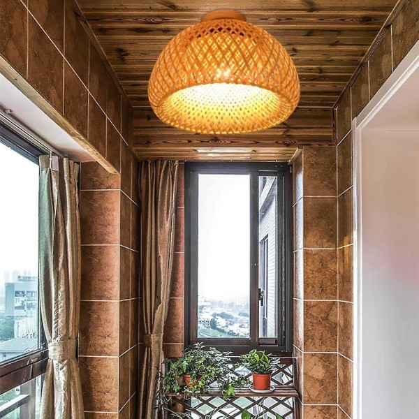 Bambu flätad rotting ljusarmatur Flush Mount hängande taklampa för vardagsrum sovrum matsal