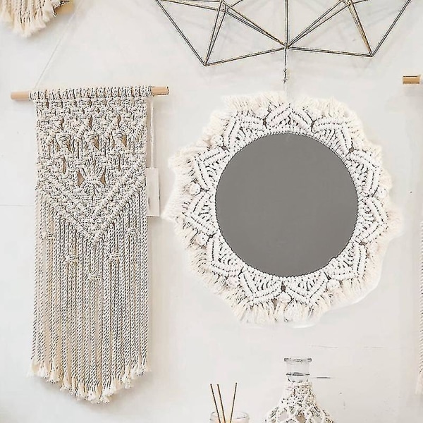 Macrame spejl Håndlavet Gobelin Makeup Kompakt Boheme Væg Spejle