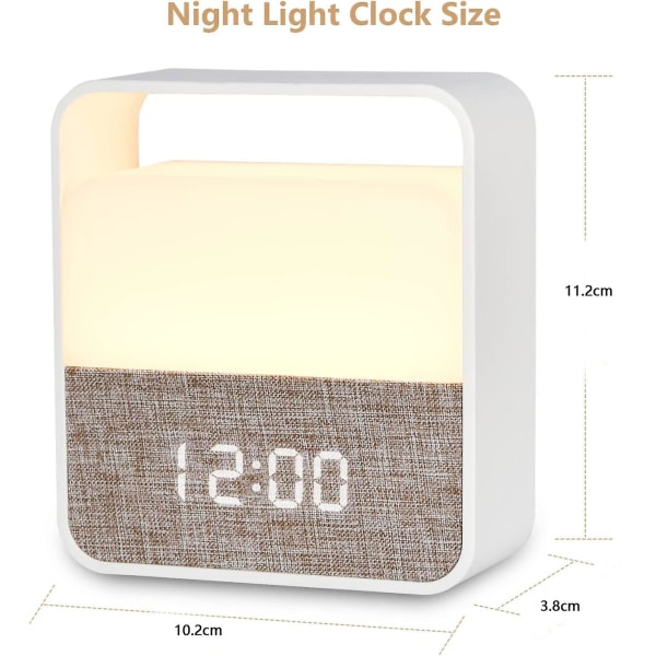 Natlysur, dæmpbart natlys digitalt vækkeur til stuen i soveværelset (hvid)