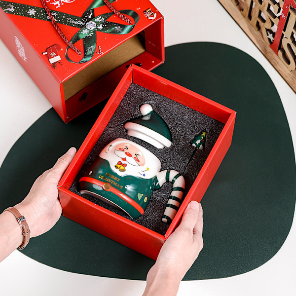 Amazonin Luova Piirretty Joulupukki Keramiikkamuki Internet-Julkkis Söpö Käsinmaalattu Vesi-Muki Joulu Muki Lahja red santa claus color box 401-500ml