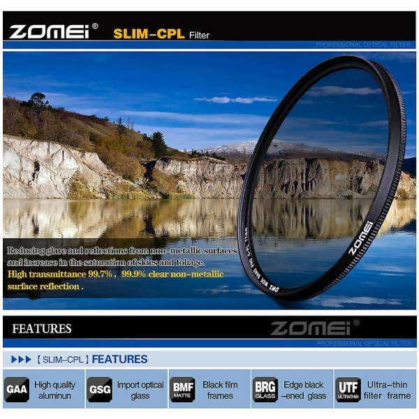 Zomei 52mm Ultra Slim Cpl Circular Polarizing Polarizer -suodatin DSLR-kameralle