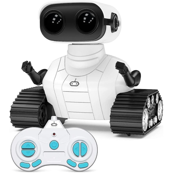 Robotleketøy for barn, oppladbar fjernstyrt robotleketøy med LED-øyne, musikk og interessante lyder for alderen 3 til 8, gaver til gutter og jenter - hvit