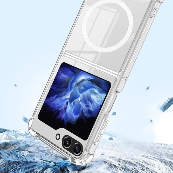 Magnetisk gjennomsiktig deksel til Samsung Galaxy Z Flip 5 kompatibel med Magsafe, myk TPU-støtfanger med fire hjørner støtsikkert deksel