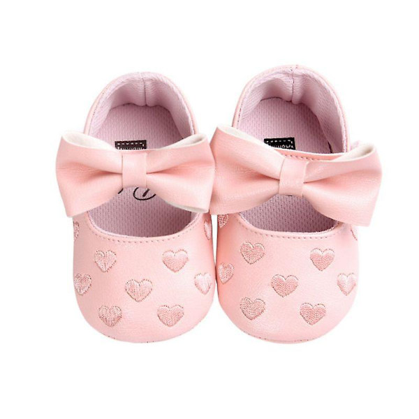Baby Boy Girl  Moccasins Shoes Soft Soled Non-slip Footwear Crib Shoes Cute Baby Shoes With Bow  Newborn Pu Leather Love 7-12 months p