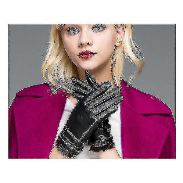 Vinterhandskar i läder för kvinnor Lammskinnsläderfodrade varma handskar
