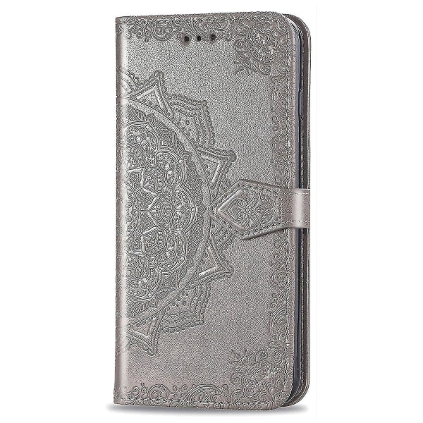 Phone case Samsung Galaxy Note 20 Ultra Cover Nahkaiselle Cover Suojalle Kohokuvio Mandala Magneettinen Flip Protection Iskunkestävä - harmaa