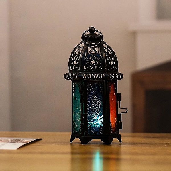 Marokkansk smidd jern glass lysestake kreativ hjem lysestake lanterne dekor vind