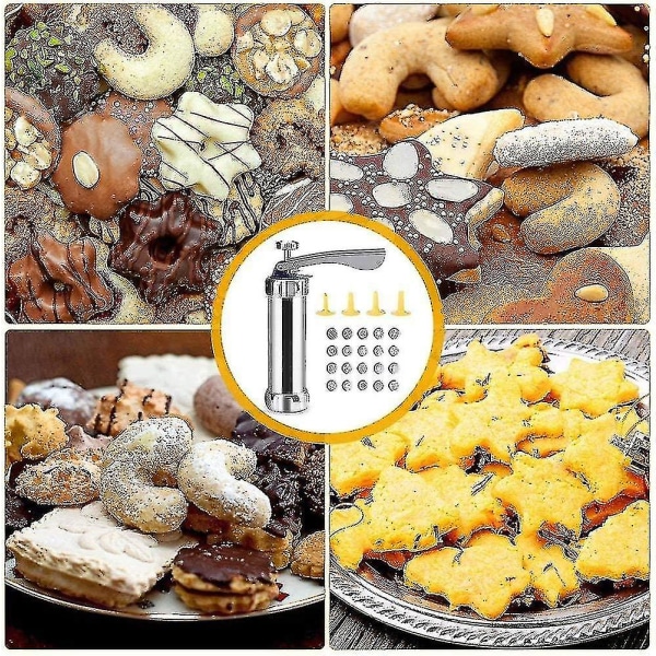 Tryk Aluminium Tryk Sæt Cookie Maker Kage Tryk Med 20 Tips Og 4 Tynde Dej Spray Tips Rustfrit Stål Sølv Gratis Forsendelse