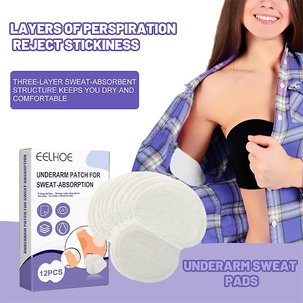 12 kpl Hikoilun Vastuspehmusteet Kainaloihin, Yksittäispakkaus, Antiperspirantti, Tuore