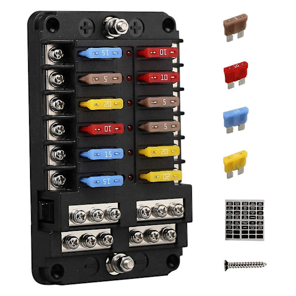 12v 12-veis sikringsboks med jord og 12 volt sikringsboks for bil, bil, båt, Rv Rzr